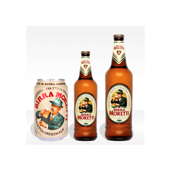 Birra Moretti nei formati lattina 33, bottiglia 33 e bottiglia 66