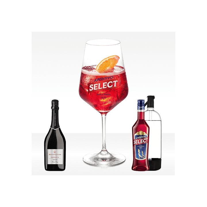Spritz Select, con prosecco maschio dei cavalieri, bitter select aperitivo e seltz