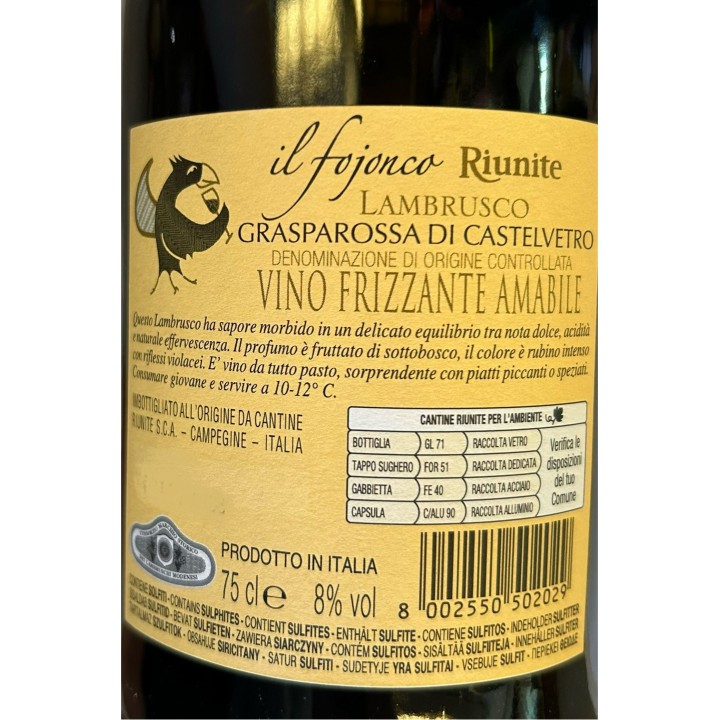 Lambrusco Grasparossa di Castelvetro DOC  075amabile 'Il Fojonco' - Cantine Riunite