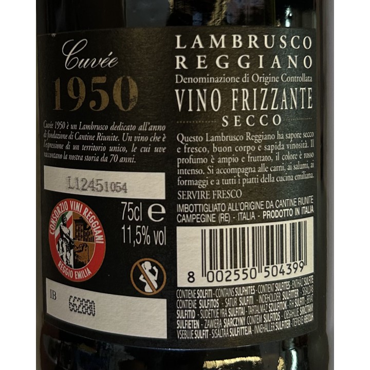Lambrusco Reggiano DOC secco cuvée '1950' CL75- Cantine Riunite
