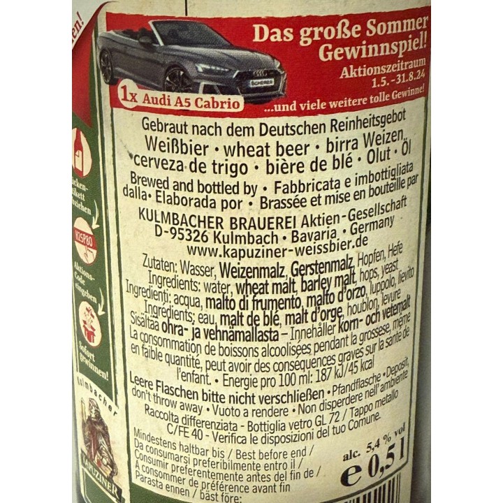 Birra Kapuziner Hefe Weiss - Formato 0,50x20