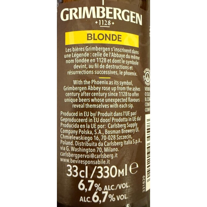 BIRRA GRIMBERGEN BLONDE - Formato 0,33x24
