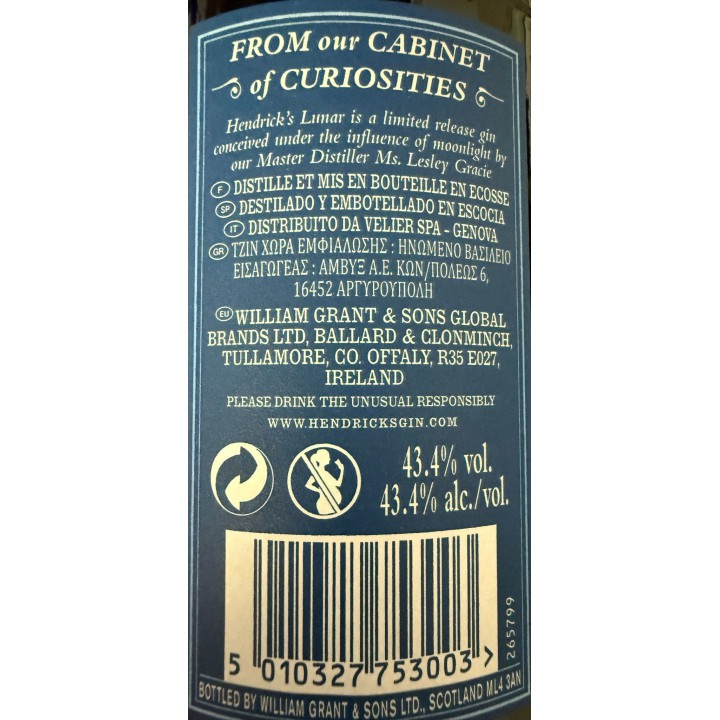 Hendrick'a Lunar Gin 070l